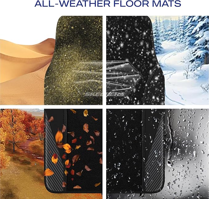 Skechers Car Floor Mats,Waterproof Universal Fit Car Mats,Faux Leather Car Floor Mats,Carbon Floor Mats for Cars with Anti-Slip Skechers Heel Pad Fit for SUV,Vans,Sedans,Trucks,Black