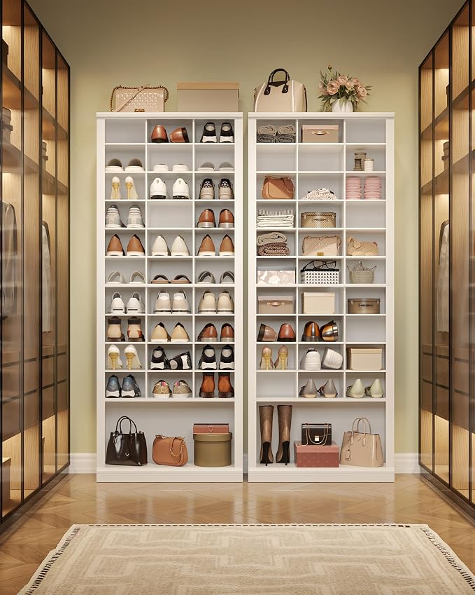 Hzuaneri 11 Tiers Shoe Storage Cabinet, Tall Shoes Cabinet with Cubby, Freestanding Wooden Shoe Organizer, 30-33 Pairs, Shoes Cubby Organizer for Entryway, Bedroom, White SR39303X