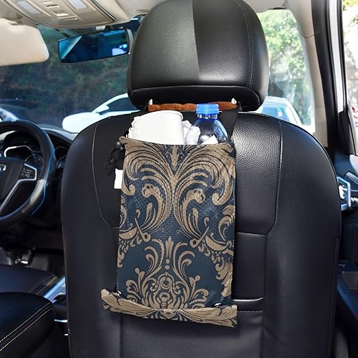 ALAZA Hanging Car Trash Bags Garbage Bag Trash Can for Back Seat Small Mideast Middle Eastern Washable Storage Bag Retractable 2 Pack