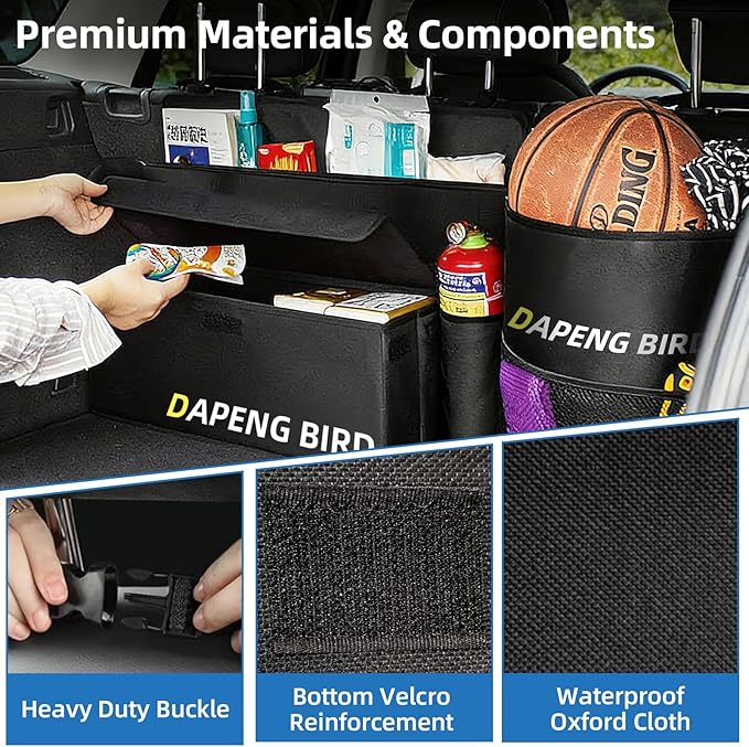 Deluxe Car Trunk Organizer For SUV, Backseat Hanging Large Storage With Collapsible And Multiple Pockets For Storage Car Trunk Storage Box Sturdy Space Saver Frees Trunk -Internal waterproofing