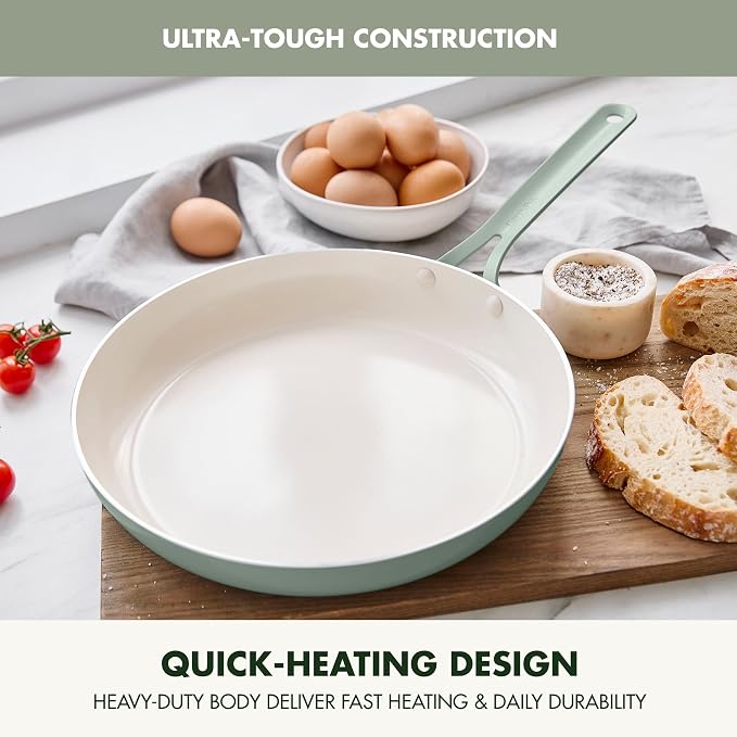 GreenPan Nova 12” Nonstick Frying Pan Skillet, PFAS-Free Ceramic Cookware, Durable Fast Heating, Induction Ready, Omelet & Eggs, Oven Safe to 600F, Dishwasher Safe, Pistachio Green