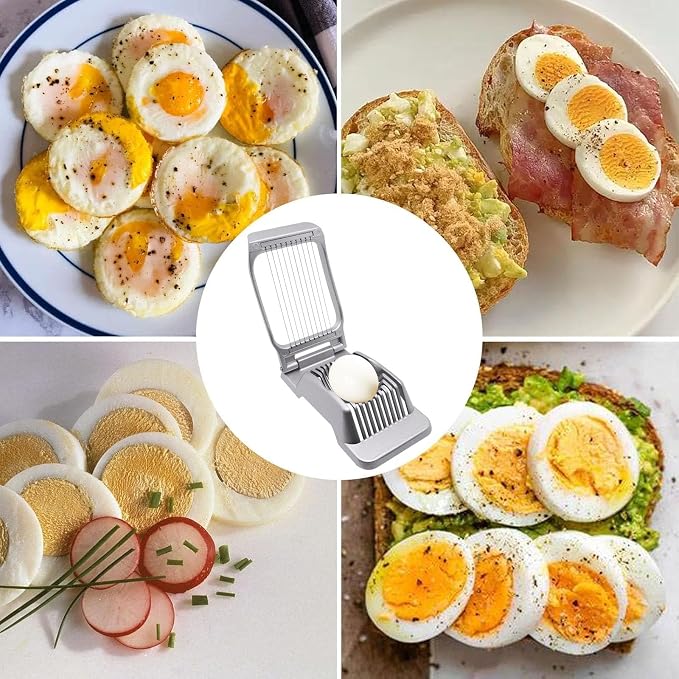 Egg Slicer for Hard Boiled Eggs, Food Slicer with 10 Stainless Steel Wires, Aluminum Alloy Heavy Duty Hard Boiled Egg Cutter for Soft Fruit Strawberry Butter Kiwi Home Use (1Pcs, Silver)