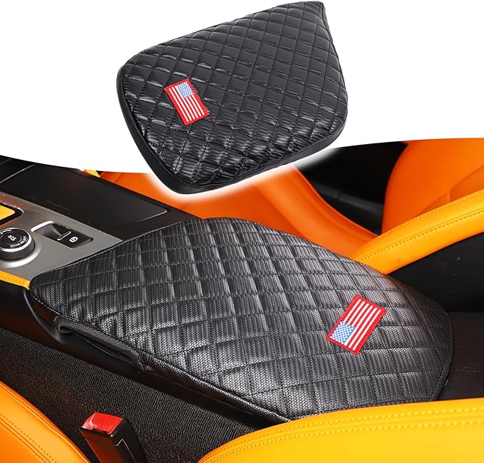 Upgraded Center Console Cover Pad Compatible with Corvette C7 2014-2019 Waterproof Armrest Seat Box Cover PU Leather Cover Arm Rest Covering Protector Accessories (American Flag USA)