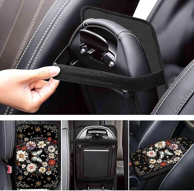 Mintutlipy Butterfly Daisy Flower Car Armrest Cover Car Arm Rest Pad Car Interior Accessories for Girls Women Dust Proof Car Center Console Protector