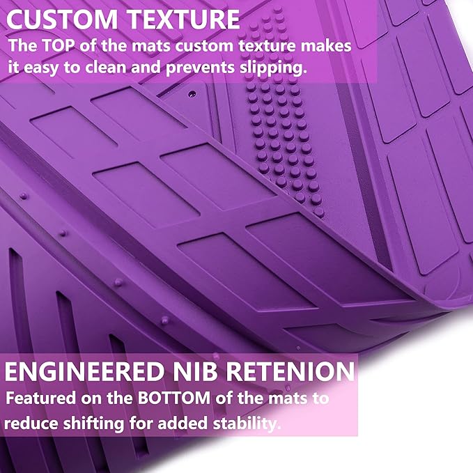 CAR PASS Heavy Duty Rubber Floor Mats Gray Car Mats Full Set with Trunk Cargo Liner - Universal Waterproof Floor Mats for Car SUV Truck, Durable All Weather Automotive Liner Mats (All Purple)