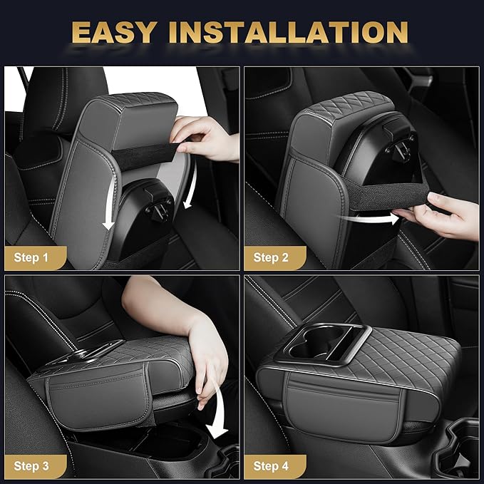 Center Console Cover for Ridgeline: Armrest Cover for Car with 2 Storage Bags - Waterproof Leather Center Console Cover with Cup Holder for Car,Anti-Scratch Auto Armrest Pad Accessory （Grey