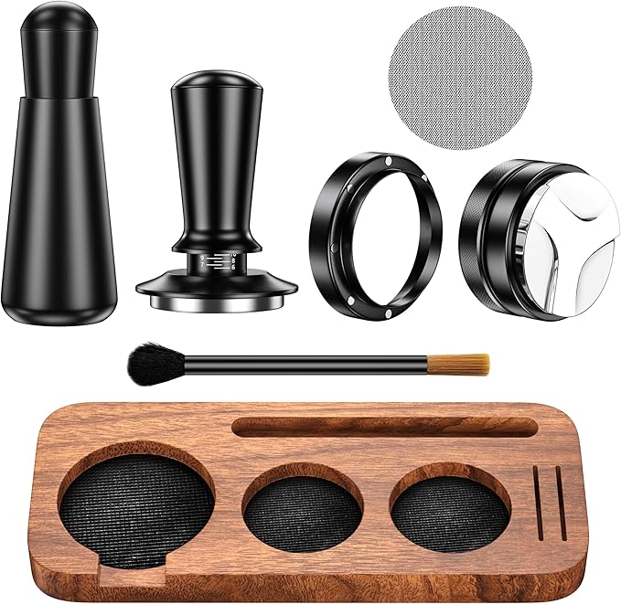 7 Pack Espresso Accessories Kit,58mm Espresso Tool Kit | Espresso Tamping Station | Coffee Distributor Tamper | WDT Tool | Dosing Funnel | Expresso Puck Screen | Christmas Gift for Espresso Lovers