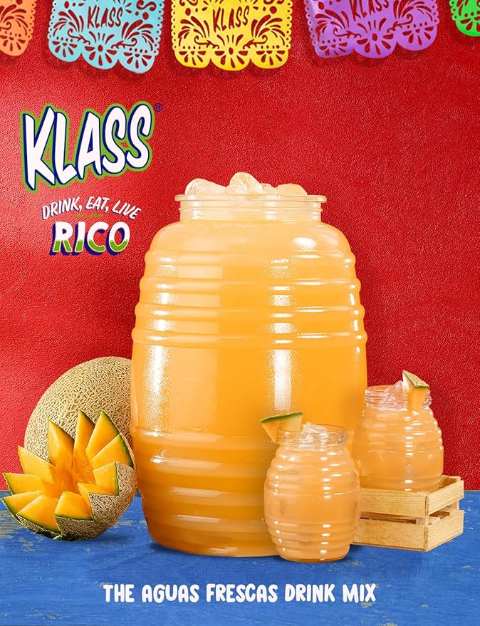 Klass Aguas Frescas Drink Mix Tropical Variety Pack - Watermelon, Cantaloupe, Mango & Pineapple - Powder Drink Mix, Water Drink Mix with Natural Flavors & Vitamin C, Makes 28 to 36 Quarts (56 to 72 Drinks)