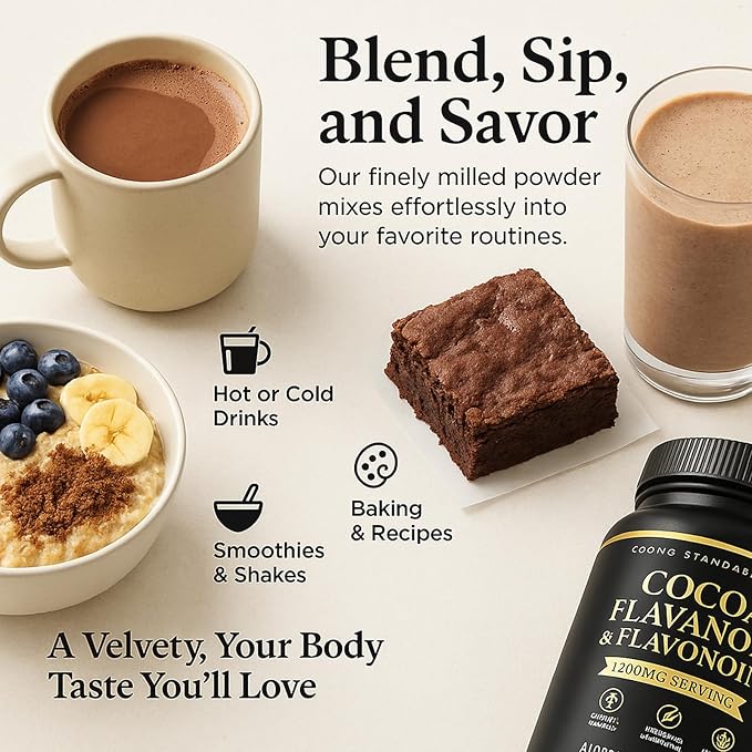 High Flavanol Cocoa Powder – Premium Cocoa Flavanols, Flavonoids & Epicatechin Blend for Supports Circulation, Energy & Overall Wellness, Circulation & Natural Energy – Vegan, Non-GMO, Sugar-Free, 7.05oz, Magnesium Rich