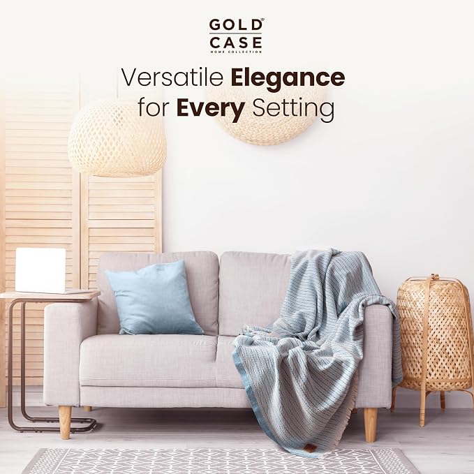 Gold CASE Throw Blanket for Couch – 100% Recycled Cotton – Vintage Throw Blankets for Living Room, Bed, & Outdoor – Decorative Boho Blankets & Throws – Soft Couch Drape – Buffalo Black Set (50”x60”)