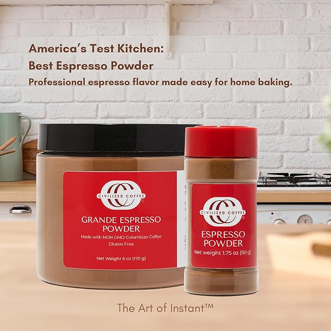 Civilized Coffee Espresso Powder – Premium Colombian Coffee for Baking, Desserts & Smoothies, Non-GMO, Medium Roast, Fine Ground (1.75 oz)
