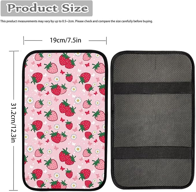 Horeset Pink Strawberry Car Center Console Covers Auto Accessories Anti-Scratch Non-Slip Arm Rest Cushion Protector Fit SUV Sedan Truck