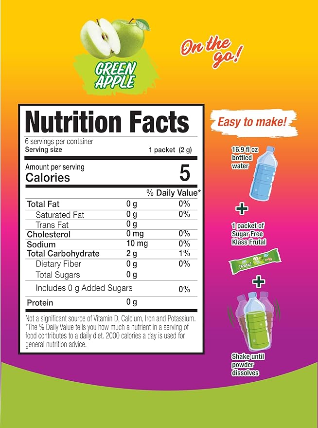 Árbol Frutal On-The-Go! | Powdered Drink Mix – Green Apple Flavor, Sugar Free – 30 Stick Packs