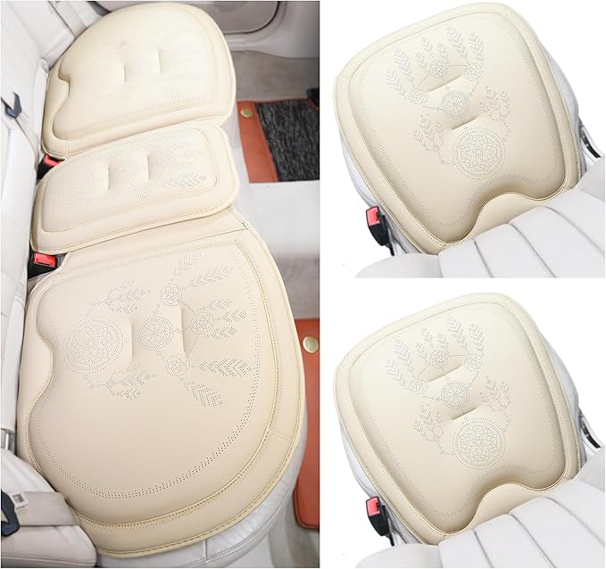 Comfort Dreamcatcher Car Seat Cushion Non-Slip - Relaxing, Optimal Support & Posture for Long Drive (Full Set (Beige))