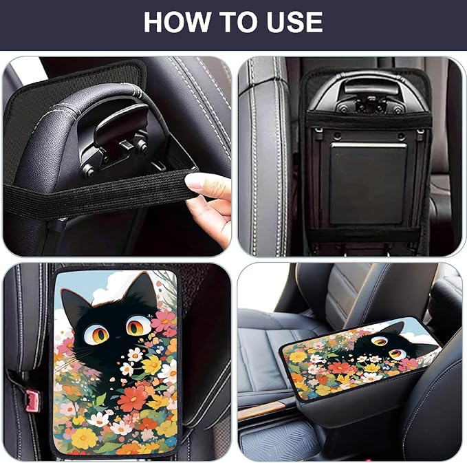 CREATCABIN Cat Car Armrest Cover Car Center Console Cover Auto Armrest Storage Box Mat Soft Car Seat Box Cover Pad Comfortable Auto Accessories Interior for SUV Sedan Truck 12.6×7.5in