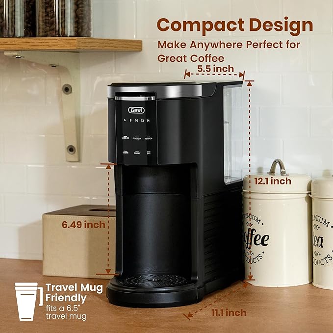 Gevi Single Serve Coffee Maker for K Cup and Ground Coffee, Pod Coffee Maker with 40oz Water Reservoir, 6 to 14 oz. Brew Sizes, Black