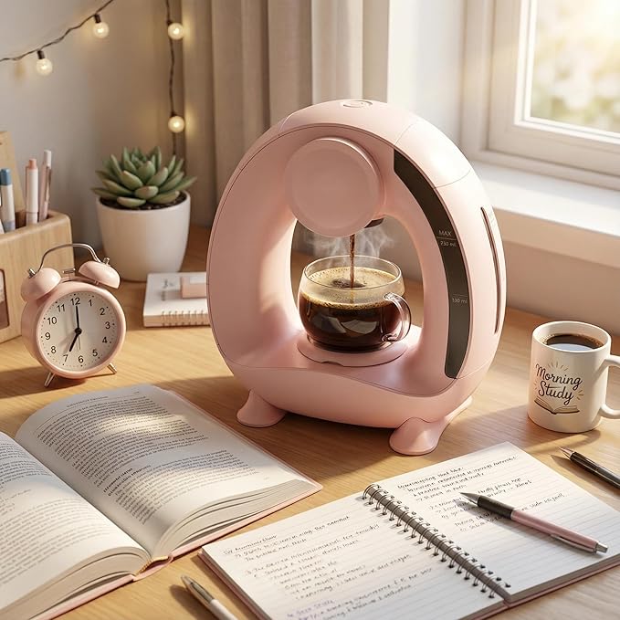 3 in 1 Single Serve Coffee Maker for K Cup Pink, Ground and Tea Leaves, Mini K Cup Coffee Brewer with One Button Operation, 1400W 20s Fast Heating,Compact for Small Spaces-Glass not included