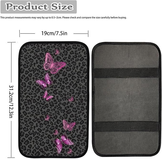 Black Leopard Butterfly Car Center Console Cover,Car Armrest Cover Cushion,Universal Butterfly Car Accessories