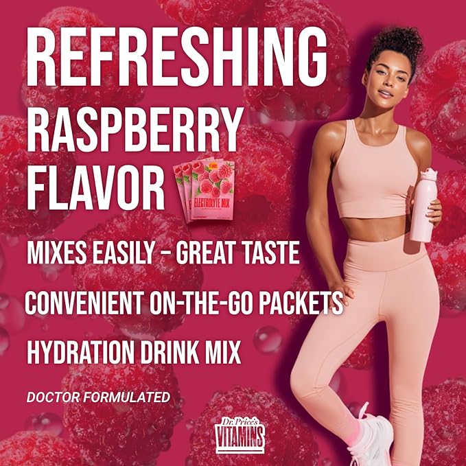 Dr. Price’s Electrolytes Hydration Powder Packets – Raspberry, 30 Packs | Sugar Free Electrolyte Drink Mix, 72+ Trace Minerals, Manganese | Keto Electrolytes, Vegan, Doctor-Formulated, Made in USA