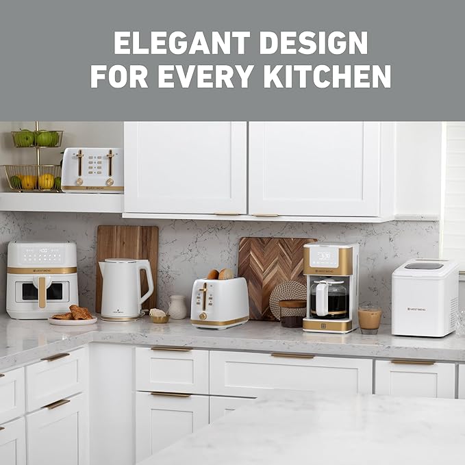 West Bend Timeless Electric Kettle Cordless Serving Features Stainless Steel Interior Boil Dry Protection and Auto Shut Off, 1.5-Liter, White/Gold