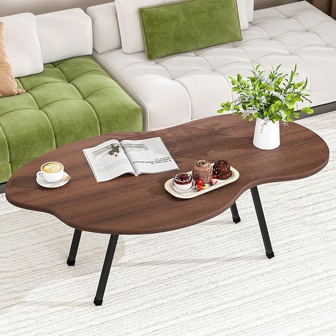 Foldable Coffee Table,Mid Century Modern Coffee Table Living Room Tables,Cloud Shape Irregular Center Table,Portable Folding Table for Small Spaces,Living Room,Bedroom,Entryway,Easy Assembly,Walnut