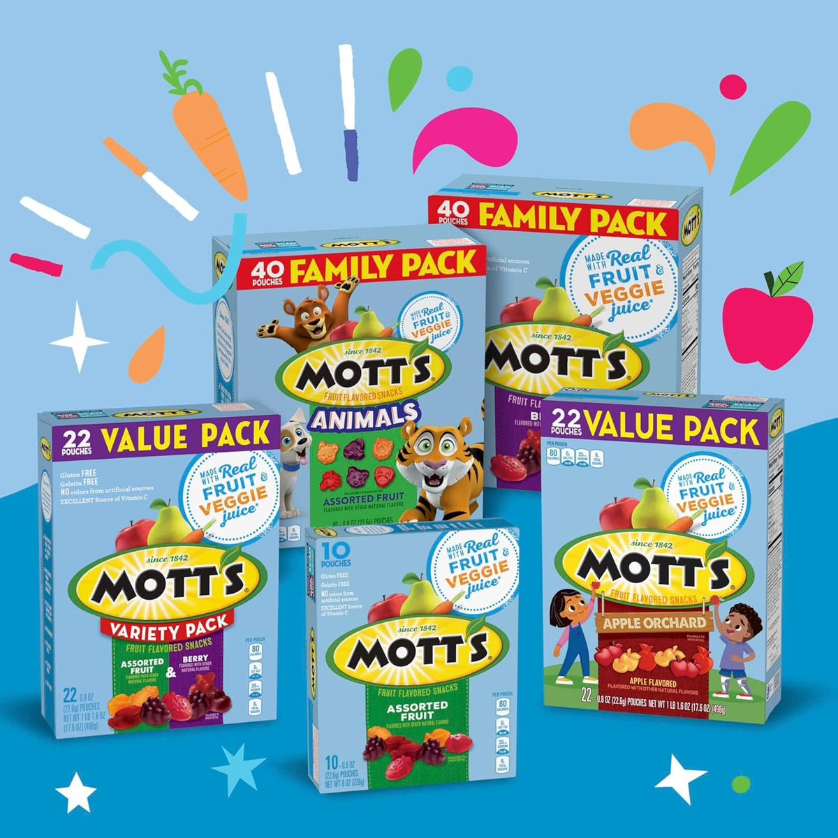 Mott's Fruit Flavored Snacks, Berry, Gluten Free Snack, Family Pack, 40 Ct, 32 oz
