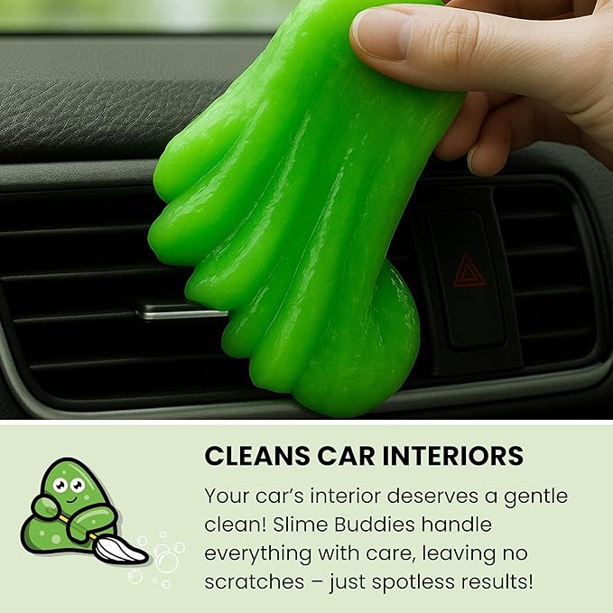 Slime Buddies Car Cleaning Gel Putty - 3 Pack Apple Scented Interior Detailing Tool for Cup Holder, Air Vent & Keyboard - Reusable Auto Detailing Accessories - Dust Remover Goop - Gifts for Men Women