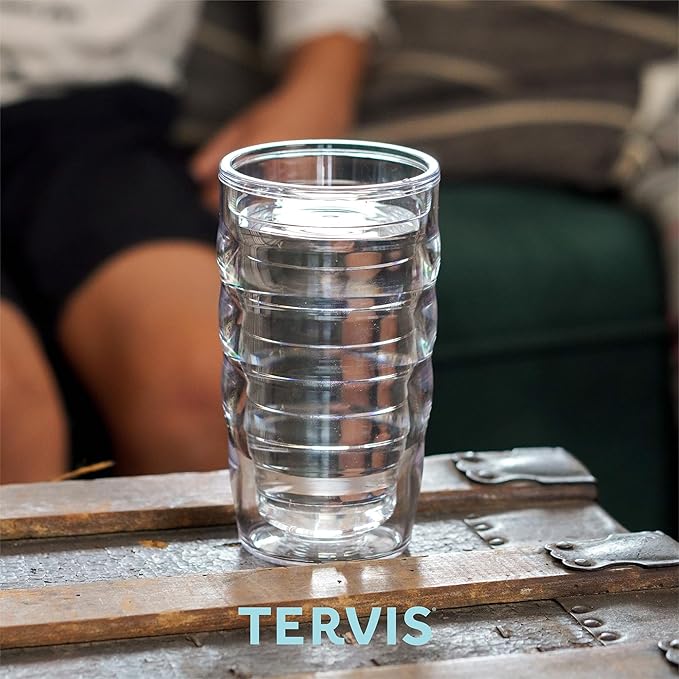 Tervis Clear & Colorful Lidded Made in USA Double Walled Insulated Tumbler Travel Cup Keeps Drinks Cold & Hot, 10oz Wavy, Turquoise Lid