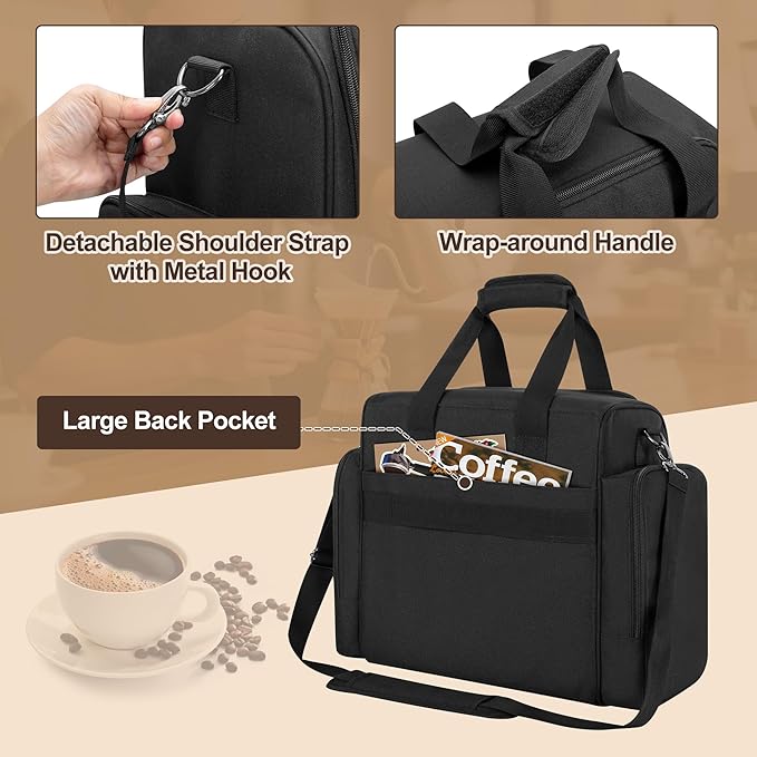 Yarwo Coffee Maker Bag Compatible with Keurig K-Mini/CASABREWS CM5418/3700/ATATIX, Wide Open Coffee Machine Travel Case with Insulated & Mutiple Pockets for Coffee Maker, Pods, Grinder and Supplies