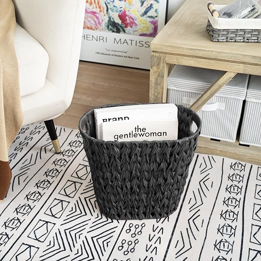 GRANNY SAYS Wicker Waste Basket, Waterproof Bathroom Trash Can, Decorative Boho Waste Baskets with Handles, Waste Basket for Bedroom, Office, 15 Liters/4 Gallons