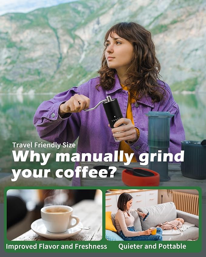 Manual Coffee Grinder With Ceramics Burr for Espresso,French Press,5 Adjustable Settings,Hand Coffee Grinder,For Home Use and Camping Travel,Coffee Bean Grinders With Hand Crank (Black)