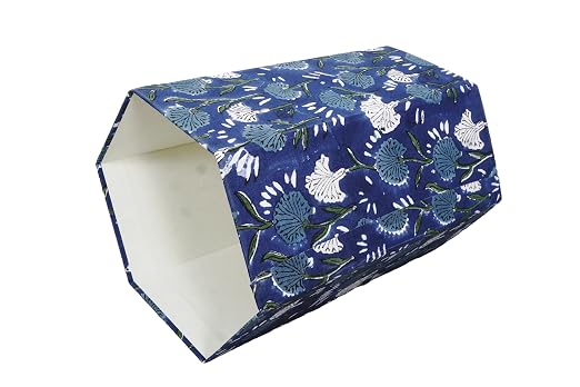 Generic 3.3 Gallon Cotton Hand Block Printed Paper Waste Basket |Small Decorative Trash Can for Housewarming Gifts in Living Room, Bedroom, Bathroom | Eco-Friendly, Plastic-Free (1, BLUE FLOWAR)