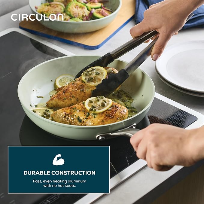 Circulon Halo with LaserDefense Ceramic Nonstick Cookware Set, 11-Piece Pots and Pans Set, Sage