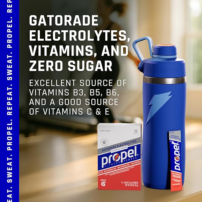 Propel Electrolyte Enhanced Water Drink Mix Powder Packets,Watermelon,Zero Calorie & Zero Sugar Hydration with Electrolytes and Vitamins C & E,(Pack of 2)
