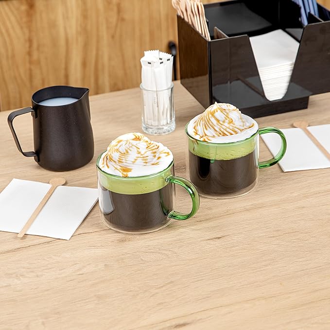 Restaurantware Coffee Cups 12 Pack of 11 oz Double Wall Glass Insulated Coffee Cup Borosilicate Mug Thermal Shock Resistant Handle Modern Design