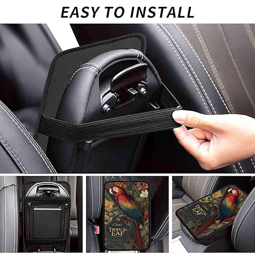 Tropical Leaves and Flowers Car Auto Armrest Cushion Cover Accessories Center Console Seat Box Pad Protector Universal Decoration for Most Vehicle SUV Truck