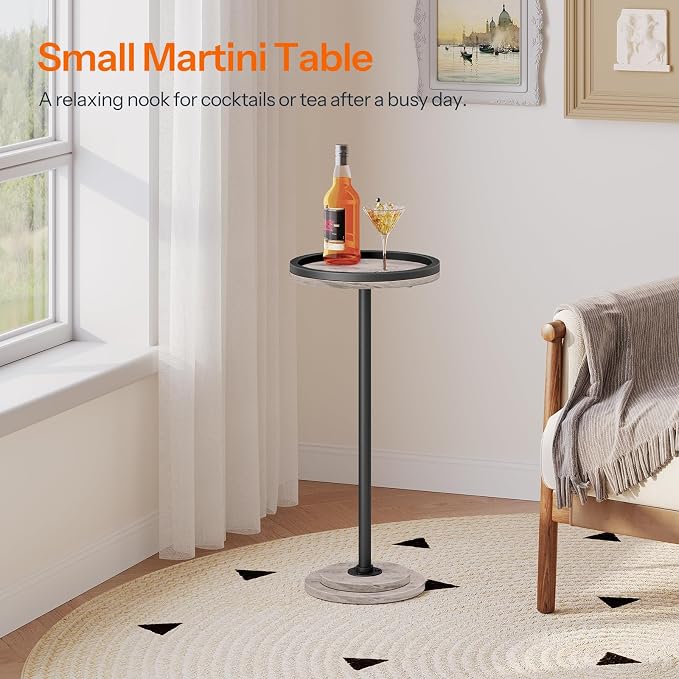 HOOBRO Small Round Side Tables, Set of 2, Drink Tables, Coffee Martini Tables with Pedestal Accent for Small Spaces in Living Room, Bedroom, Sofa Couch, Greige BG168BZP201