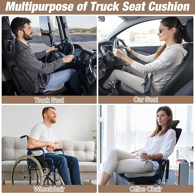 MYFAMIREA Truck Seat Cushion, Memory Foam Trucker Seat Cushion for Truck Driver Long Sitting with Adjustable Strap, Back Support and Pain Relief for Trucker Driving Car Office Chair and Pain