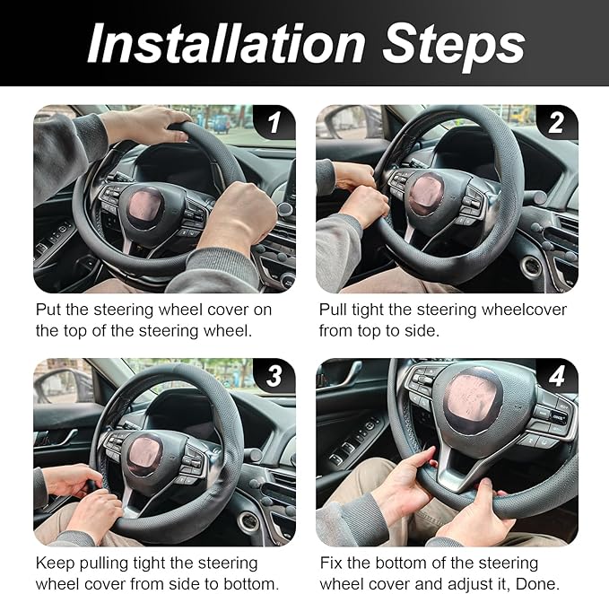 Steering Wheel Cover for GMC Sierra 1500 2500 3500, 14.5″-15″Truck Steering Wheel Cover with Non-Slip Breathable (Black)