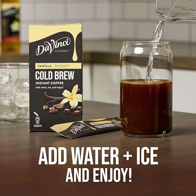 DaVinci Gourmet Vanilla Cold Brew Stick Pack, Instant Coffee Powder, 6 Count (Pack of 1)