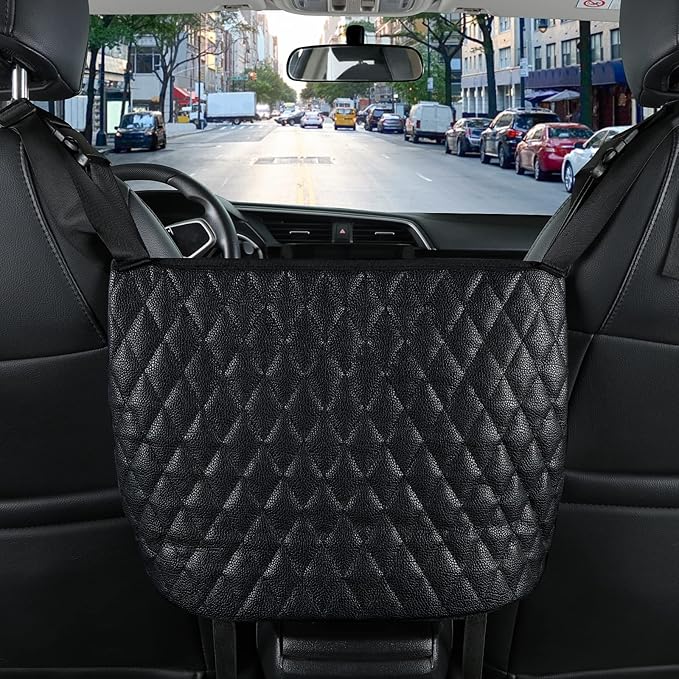 eing Car Organizers And Storage Purse Holder, Large Capacity Car Net Pocket Handbag Holder, Automotive Consoles & Backseat Organizer, Leather Back Seat Bag Between Car Front Seats, Black