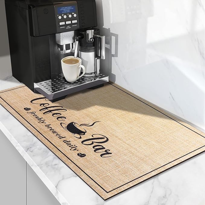 Absorbent Coffee Mat, Fashion Dish Drying Mat for Kitchen Counter Coffee Bar Accessories Espresso Machine Dish Rack 16" x 24" Beige