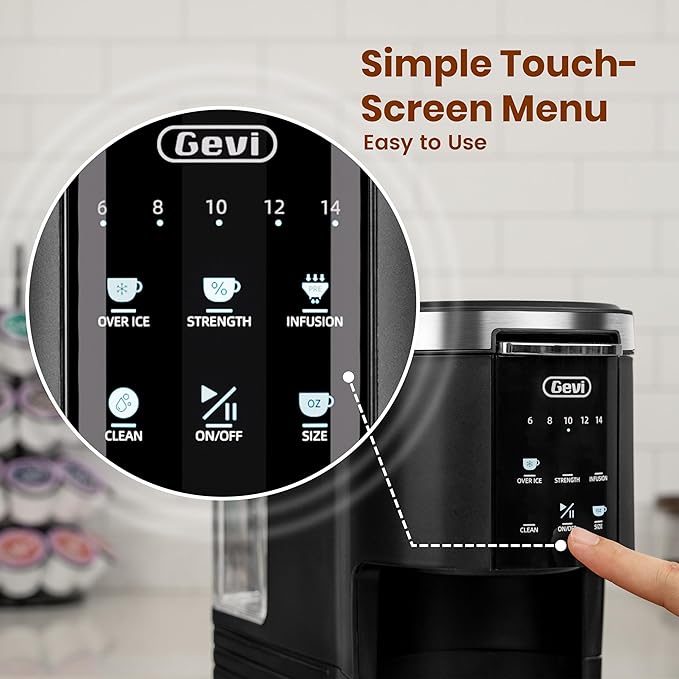 Gevi Single Serve Coffee Maker for K Cup and Ground Coffee, Pod Coffee Maker with 40oz Water Reservoir, 6 to 14 oz. Brew Sizes, Black