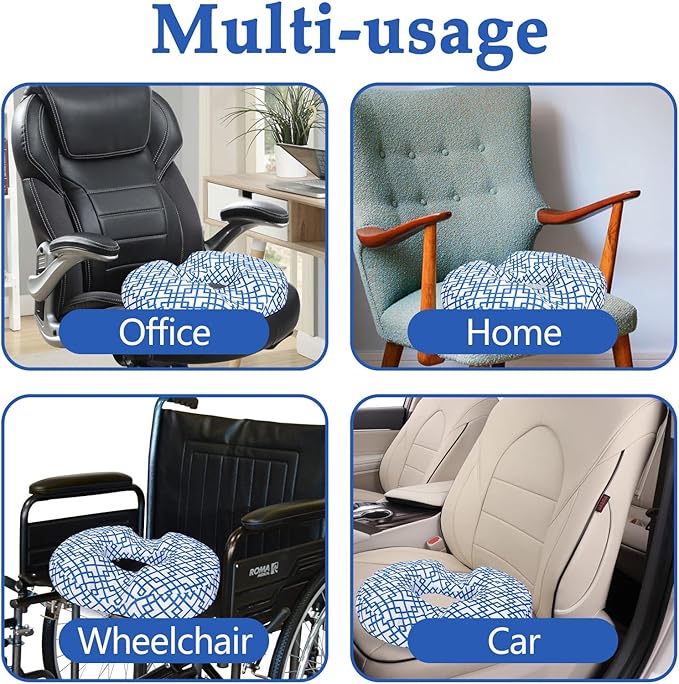 Donut Pillow for Hemorrhoids Seat Cushion for Tailbone Pain Relief - Blue Buffalo Plaid Home Office Chair Cushion for Long Sitting Work - Memory Foam Car Seat Cushions for Driving Butt Pain Pressure