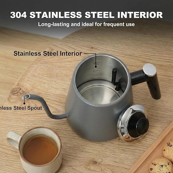 Electric Gooseneck Kettle, Pour Over Kettle for Coffee & Tea, Hot Water Boiler, 100% Stainless Steel Inner Lid & Bottom (K02)