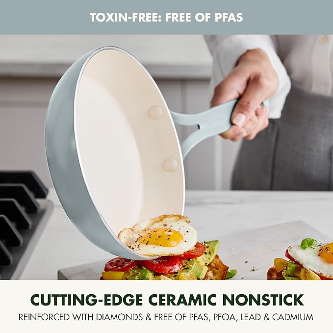 GreenPan Nova 12” Nonstick Frying Pan Skillet, PFAS-Free Ceramic Cookware, Durable Fast Heating, Induction Ready, Omelet & Eggs, Oven Safe to 600F, Dishwasher Safe, Coastline Blue