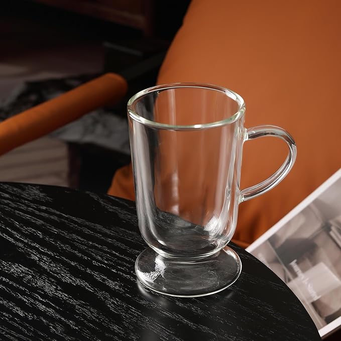 NIRA.Z 12.5 OZ Double Walled Glass Coffee Mugs with Handle Set of 2 Clear Insulated Irish Coffee Cups Hand Blown Glass Cups for Hot Cold Beverages, Cappuccino, Latte, Tea, Espresso, Juice, Americano