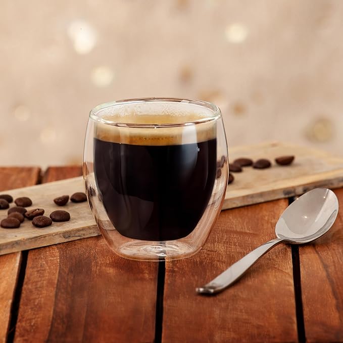 Creano Double Wall Espresso Glasses 3.5 OZ, Insulated Glass Cups - 6X 3.5oz (100ml)
