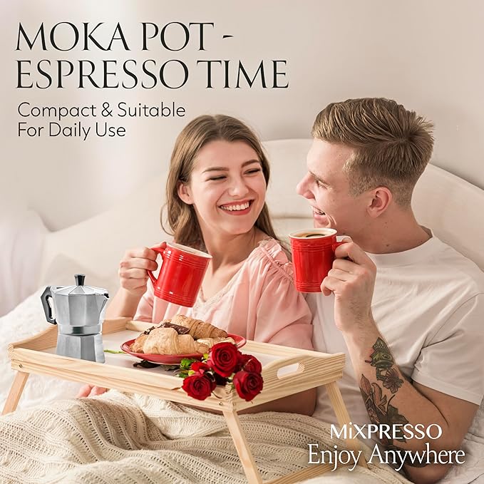 Mixpresso Moka Pot 3 Cup (5 oz Total) – Stovetop Espresso Maker for Gas & Electric Stove, Aluminum Cuban & Italian Coffee Maker, Small Size Espresso Brewer