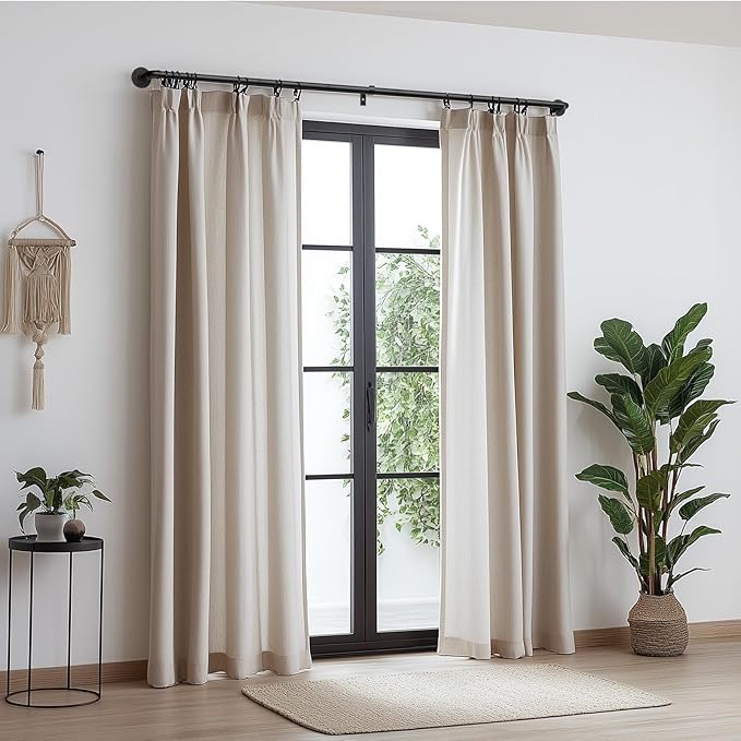 Zeerobee Curtain Rods for Windows 66 to 120, 1 Inch Industrial Wrap Around Black Curtain Rod, Indoor/Outdoor Room Divider Adjustable Drapery Pole, 66"-120"